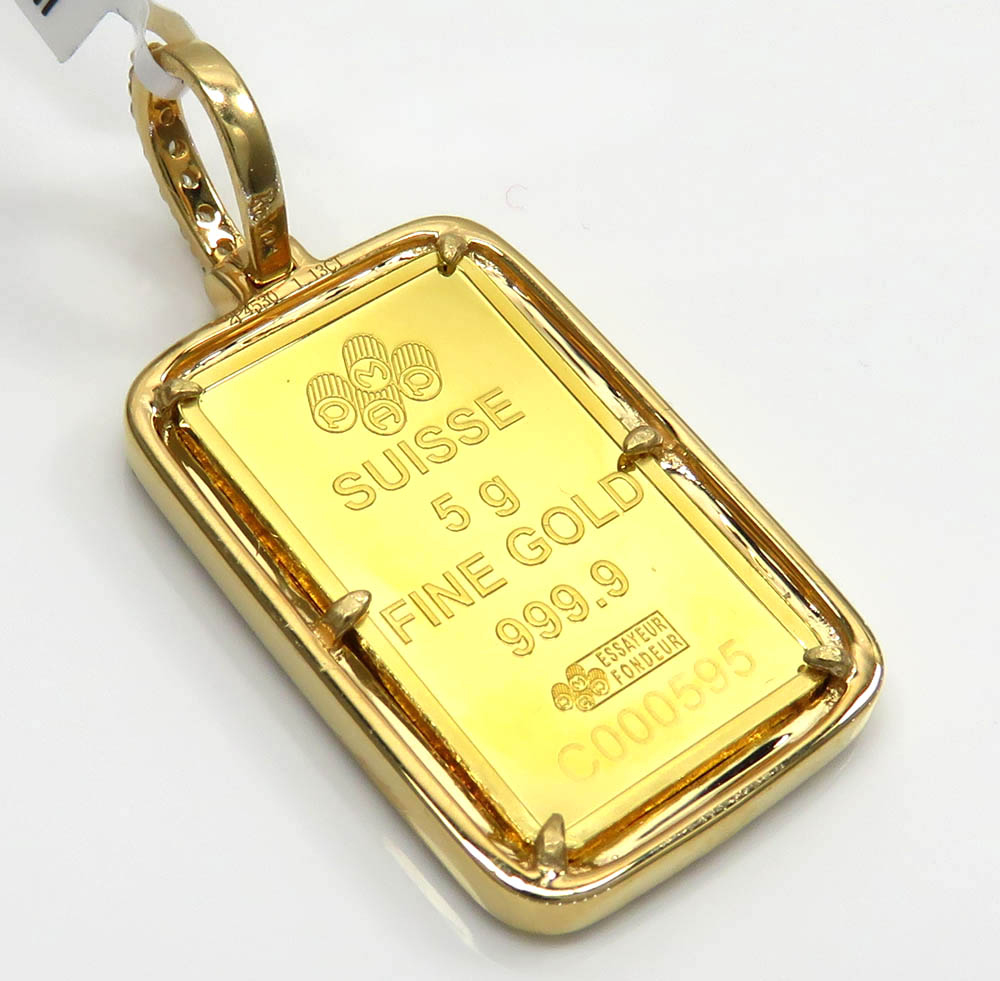14k yellow gold diamond frame with 24k gold chai pendant 1.13ct 
