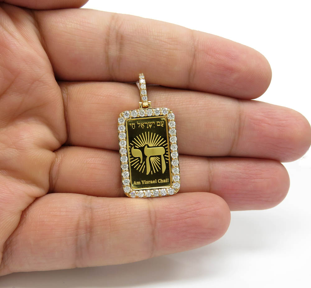 14k yellow gold diamond frame with 24k gold chai pendant 1.13ct 