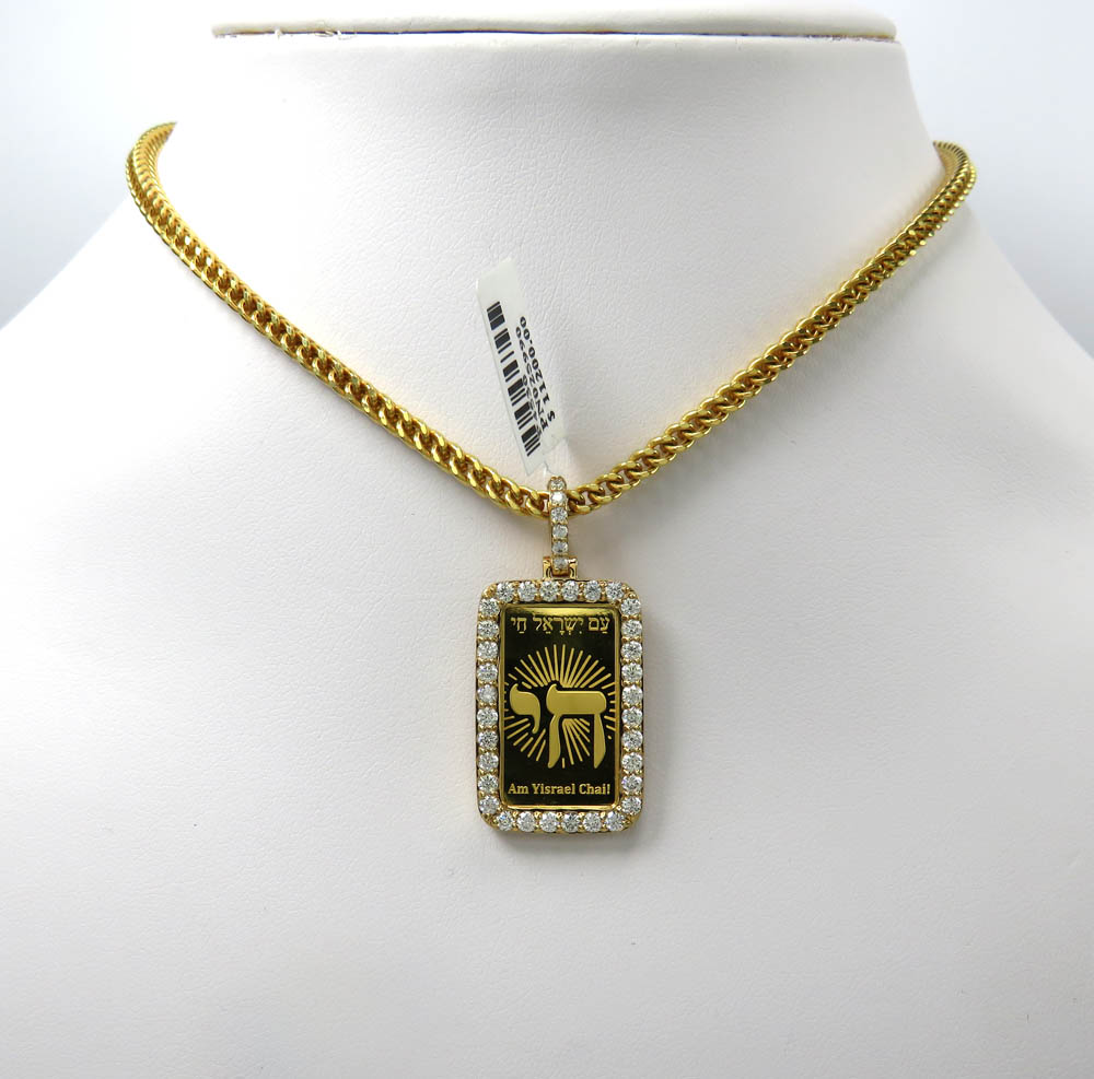 14k yellow gold diamond frame with 24k gold chai pendant 1.13ct 
