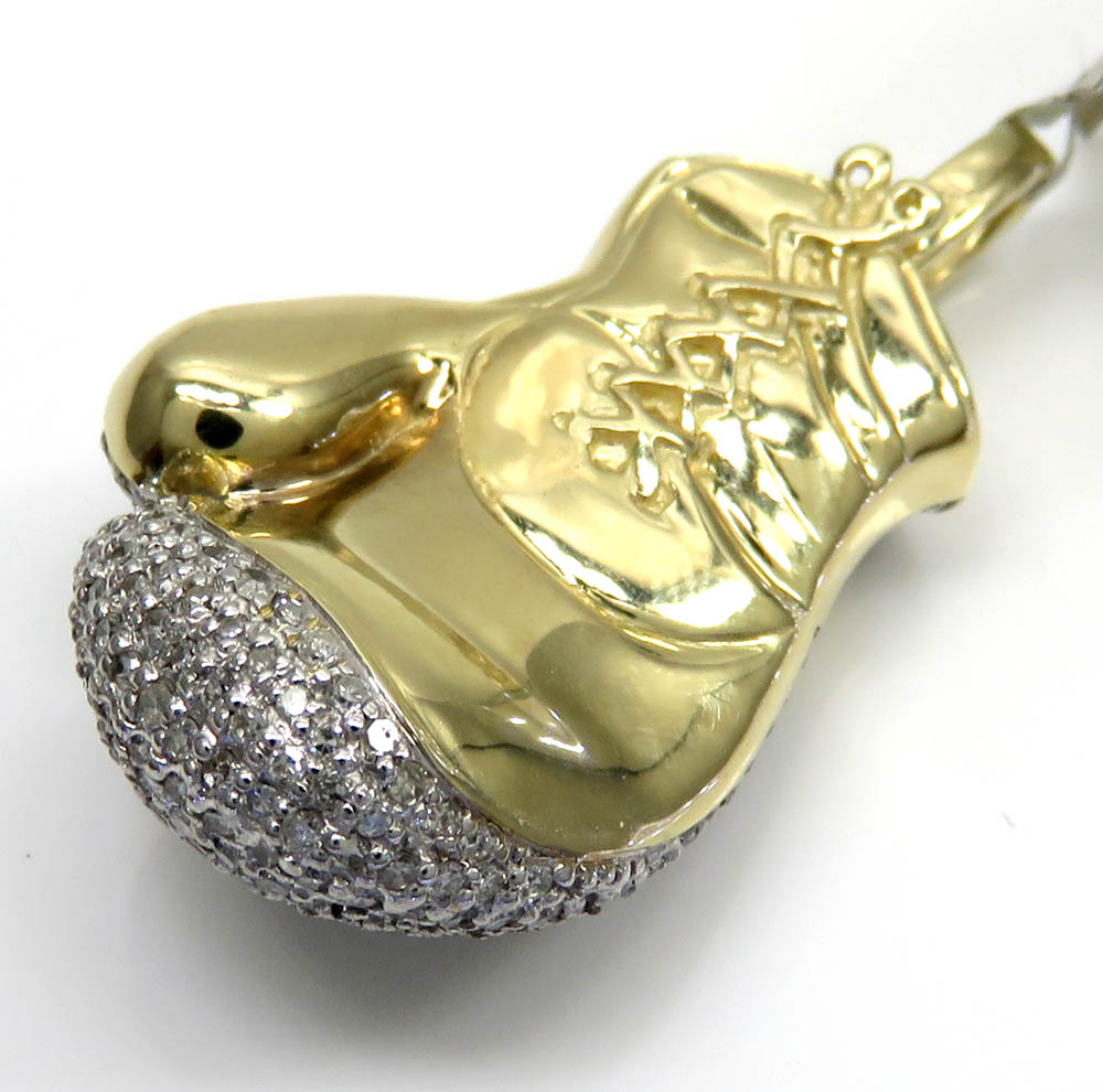 10k yellow gold diamond boxing glove pendant 1.12ct - Image 3