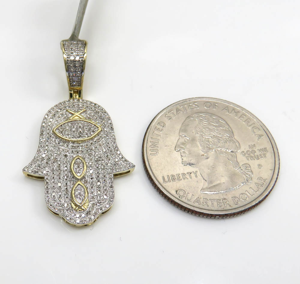 10k yellow gold diamond hieroglyphic hamsa pendant 0.52ct - Image 2