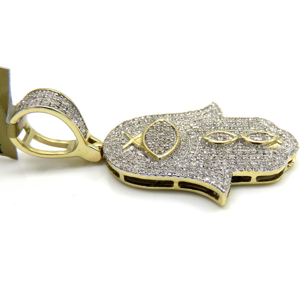 10k yellow gold diamond hieroglyphic hamsa pendant 0.52ct