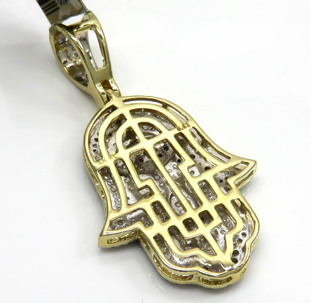 10k yellow gold diamond hieroglyphic hamsa pendant 0.52ct