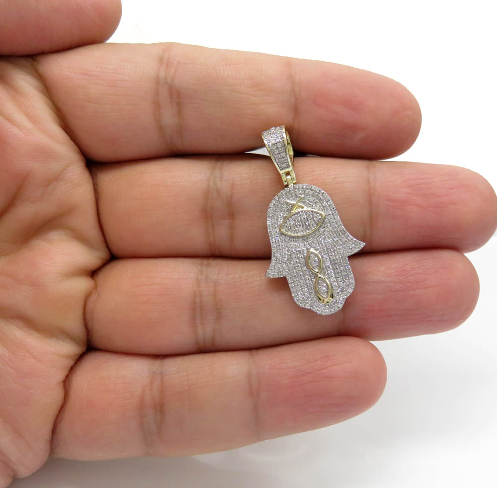 10k yellow gold diamond hieroglyphic hamsa pendant 0.52ct - Image 5