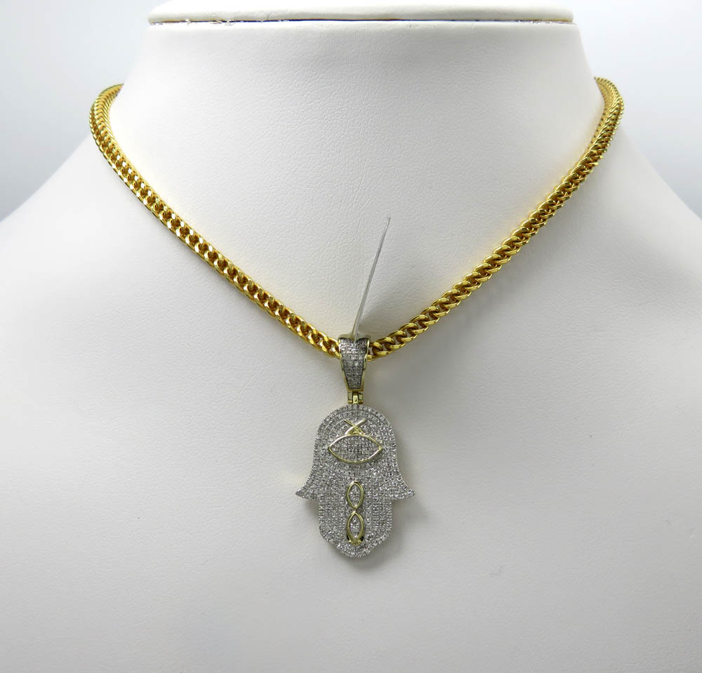 10k yellow gold diamond hieroglyphic hamsa pendant 0.52ct