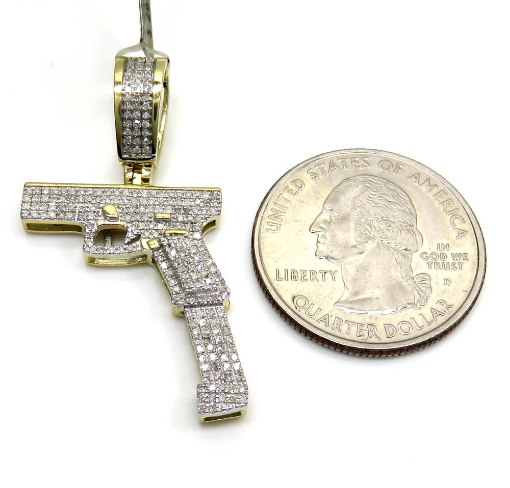 10k yellow gold diamond glock handgun pendant 0.46ct
