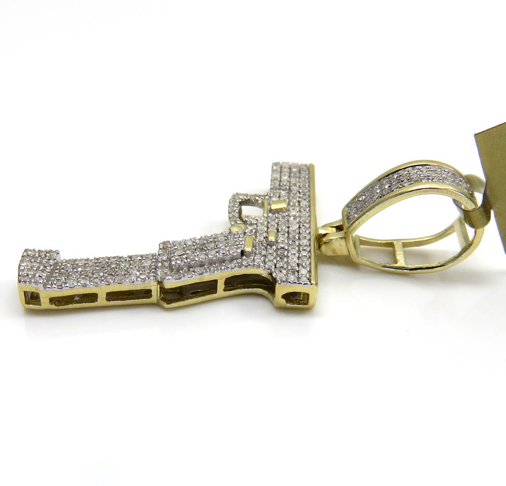 10k yellow gold diamond glock handgun pendant 0.46ct - Image 3
