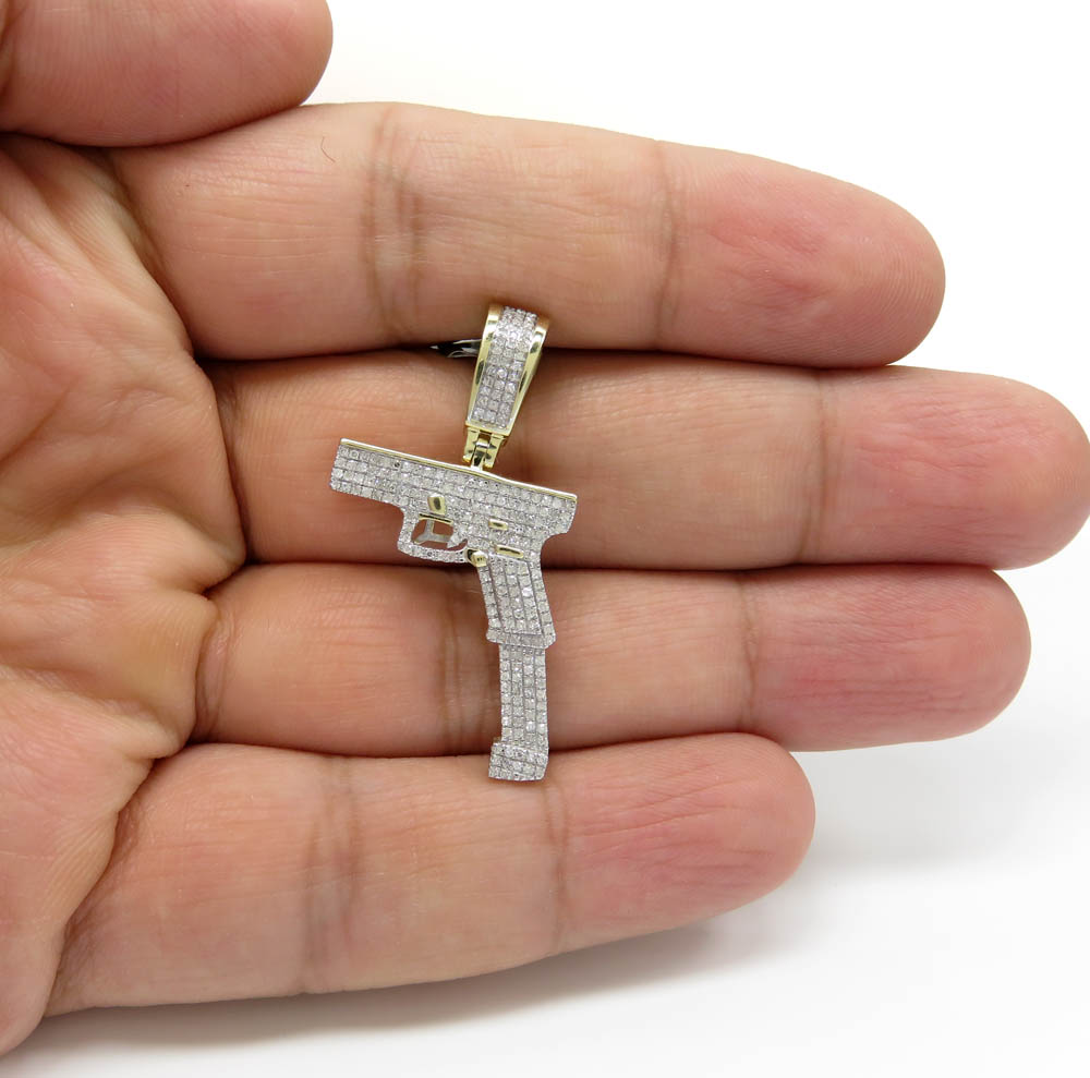 10k yellow gold diamond glock handgun pendant 0.46ct