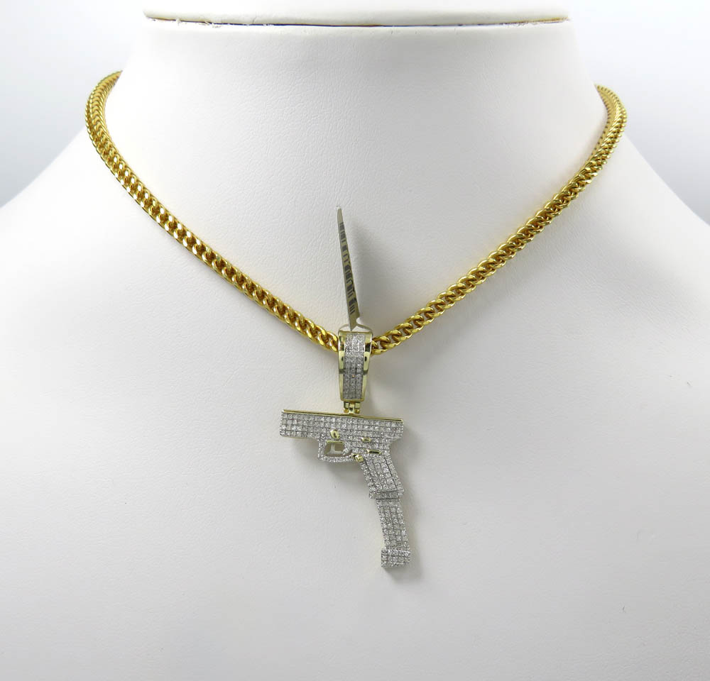 10k yellow gold diamond glock handgun pendant 0.46ct - Image 6