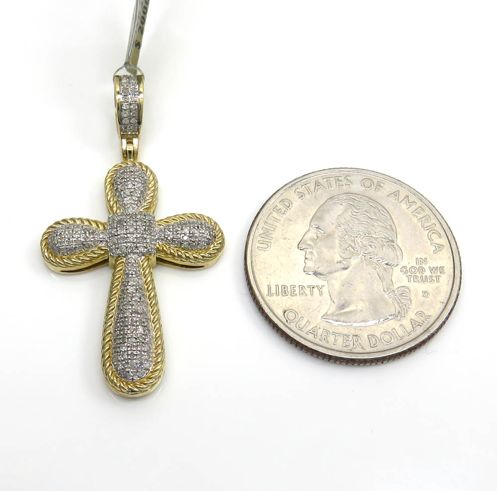 10k two tone medium diamond bubble cross 0.32ct  