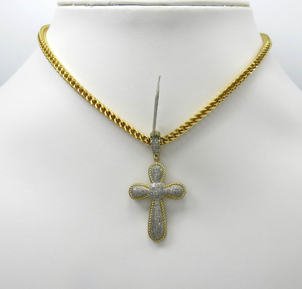 10k two tone medium diamond bubble cross 0.32ct  