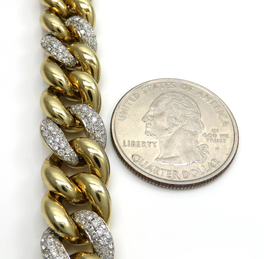 10k yellow gold diamond cuban hollow bracelet 12mm 8.50 inches 3.56ct 