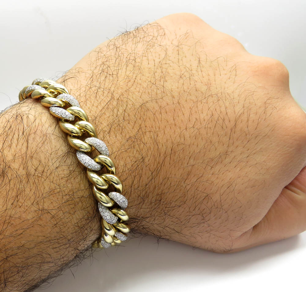 10k yellow gold diamond cuban hollow bracelet 12mm 8.50 inches 3.56ct 