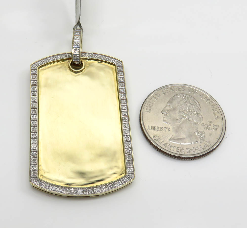 10k yellow gold diamond frame dog tag pendant 0.37ct