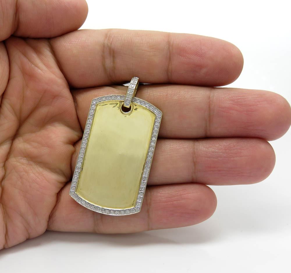 10k yellow gold diamond frame dog tag pendant 0.37ct
