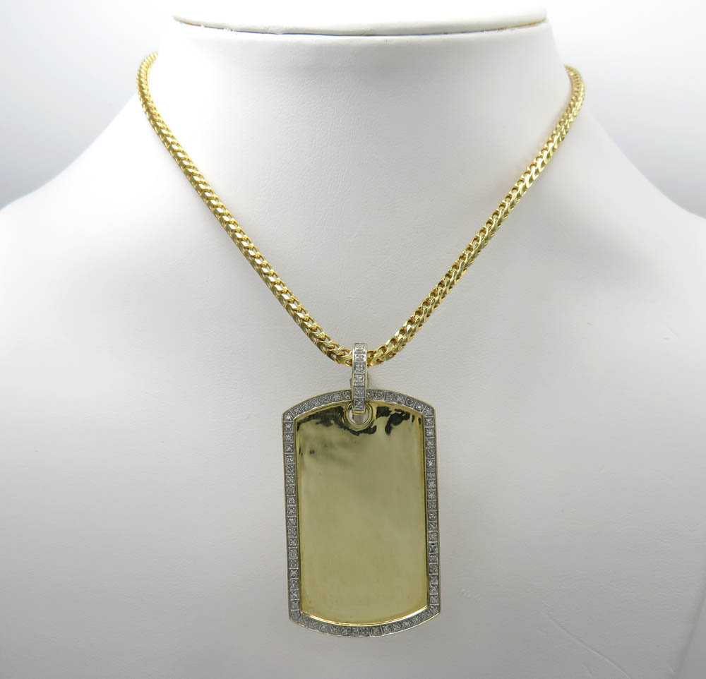 10k yellow gold diamond frame dog tag pendant 0.37ct