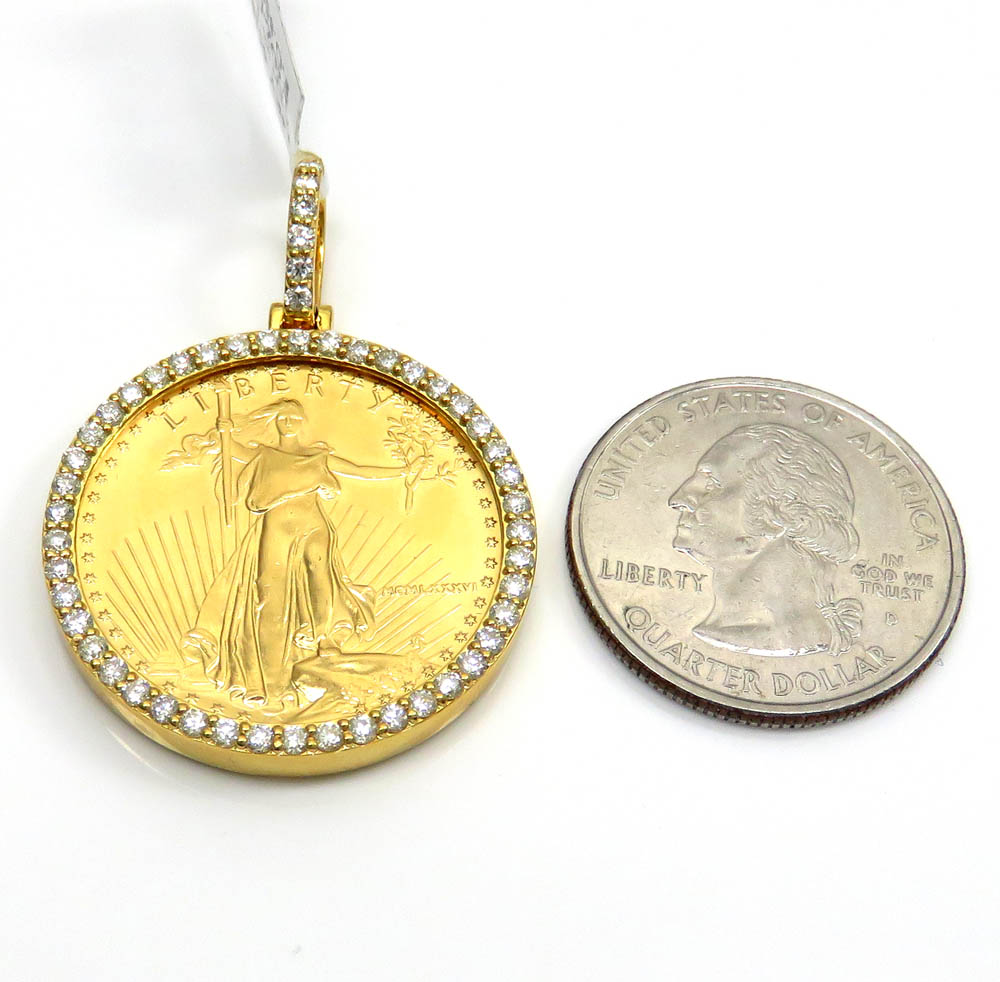 14k yellow gold large diamond liberty 1/2 oz coin pendant 1.15ct - Image 2