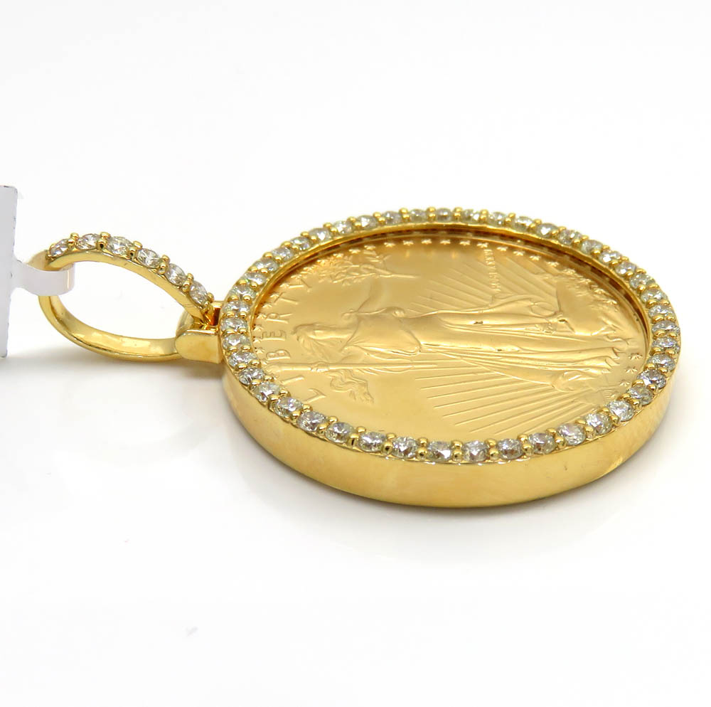 14k yellow gold large diamond liberty 1/2 oz coin pendant 1.15ct