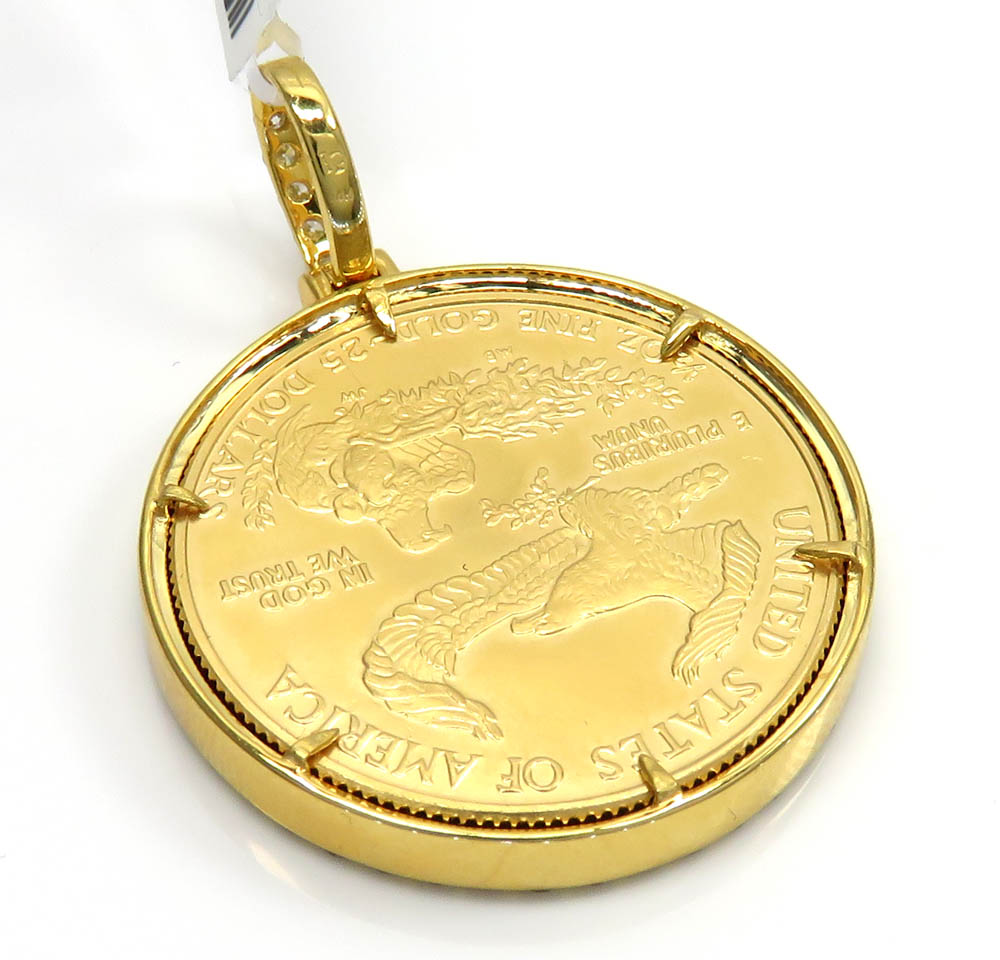 14k yellow gold large diamond liberty 1/2 oz coin pendant 1.15ct - Image 4