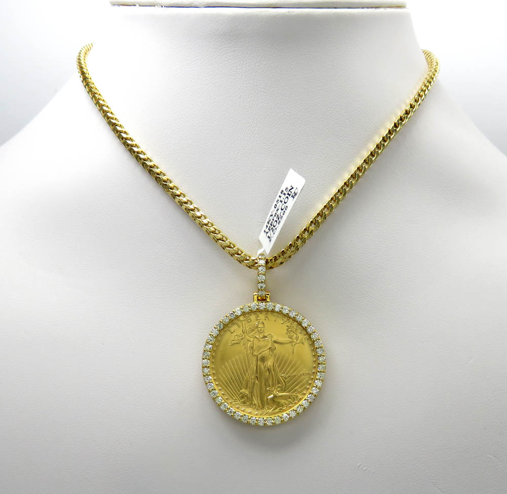 14k yellow gold large diamond liberty 1/2 oz coin pendant 1.15ct
