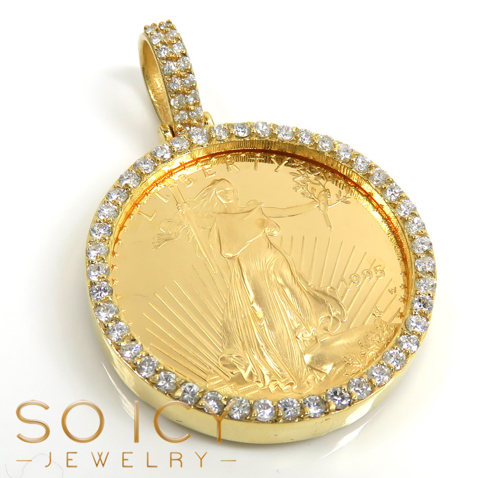 14k yellow gold large diamond liberty 1/2 oz coin pendant 1.15ct - Image 7