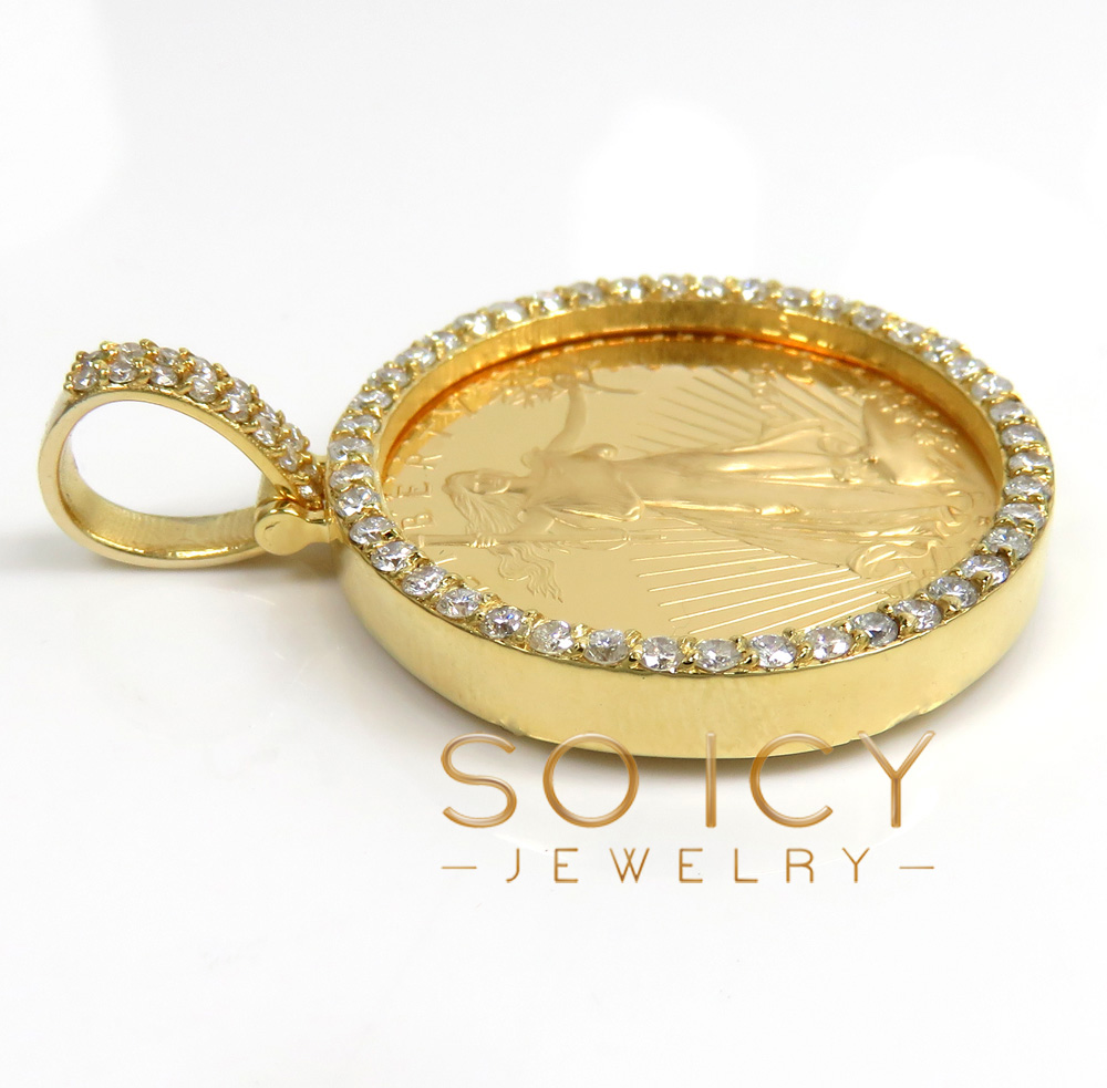 14k yellow gold large diamond liberty 1/2 oz coin pendant 1.15ct