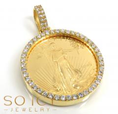 14k yellow gold large diamond liberty 1/2 oz coin pendant 1.15ct