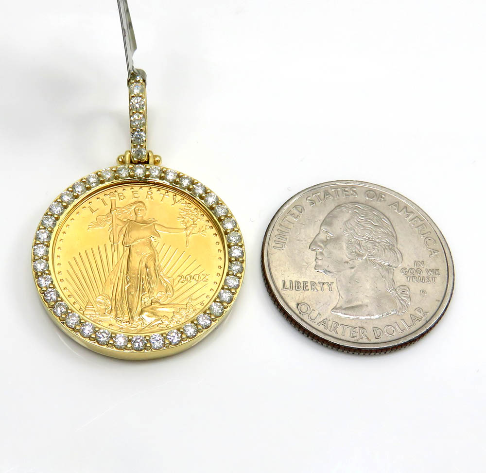 10k yellow gold medium diamond lady liberty 1/4 oz coin pendant 1.07ct