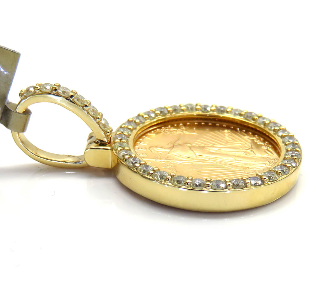 10k yellow gold small diamond lady liberty 1/10 oz coin pendant 0.70ct - Image 3