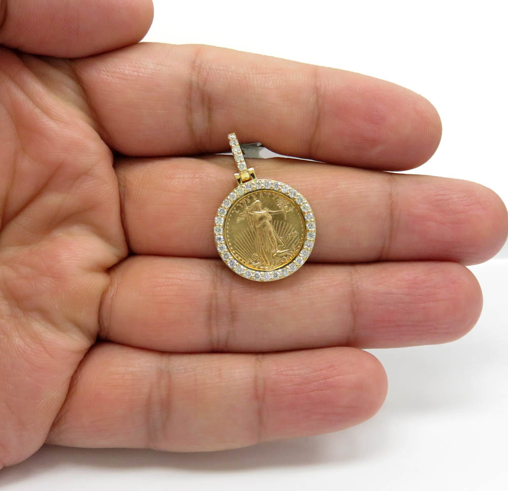 10k yellow gold small diamond lady liberty 1/10 oz coin pendant 0.70ct - Image 4