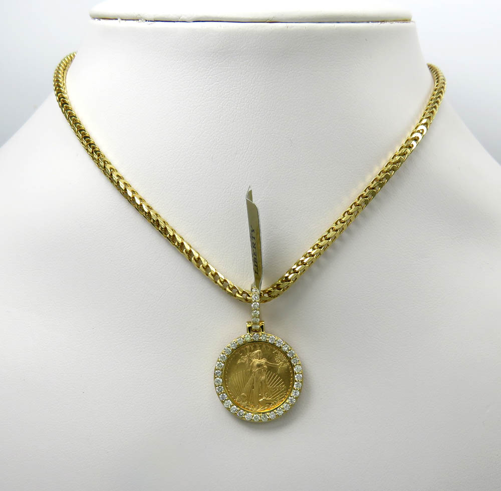 10k yellow gold small diamond lady liberty 1/10 oz coin pendant 0.70ct - Image 5