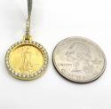 10k yellow gold small diamond lady liberty 1/10 oz coin pendant 0.70ct