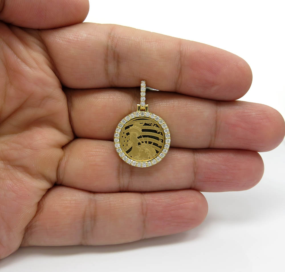 10k yellow gold small diamond liberty 1/10 oz coin pendant 0.69ct - Image 5