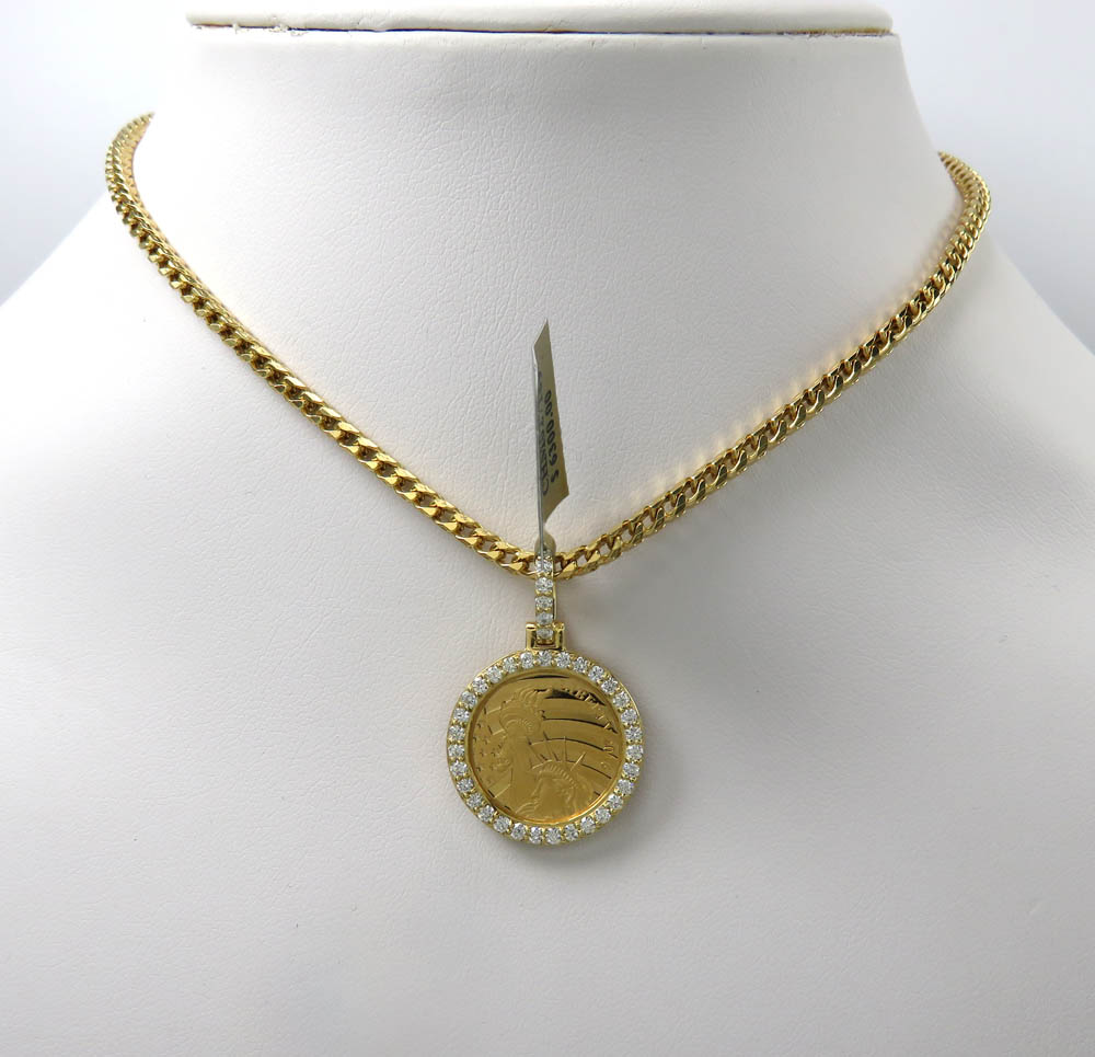 10k yellow gold small diamond liberty 1/10 oz coin pendant 0.69ct
