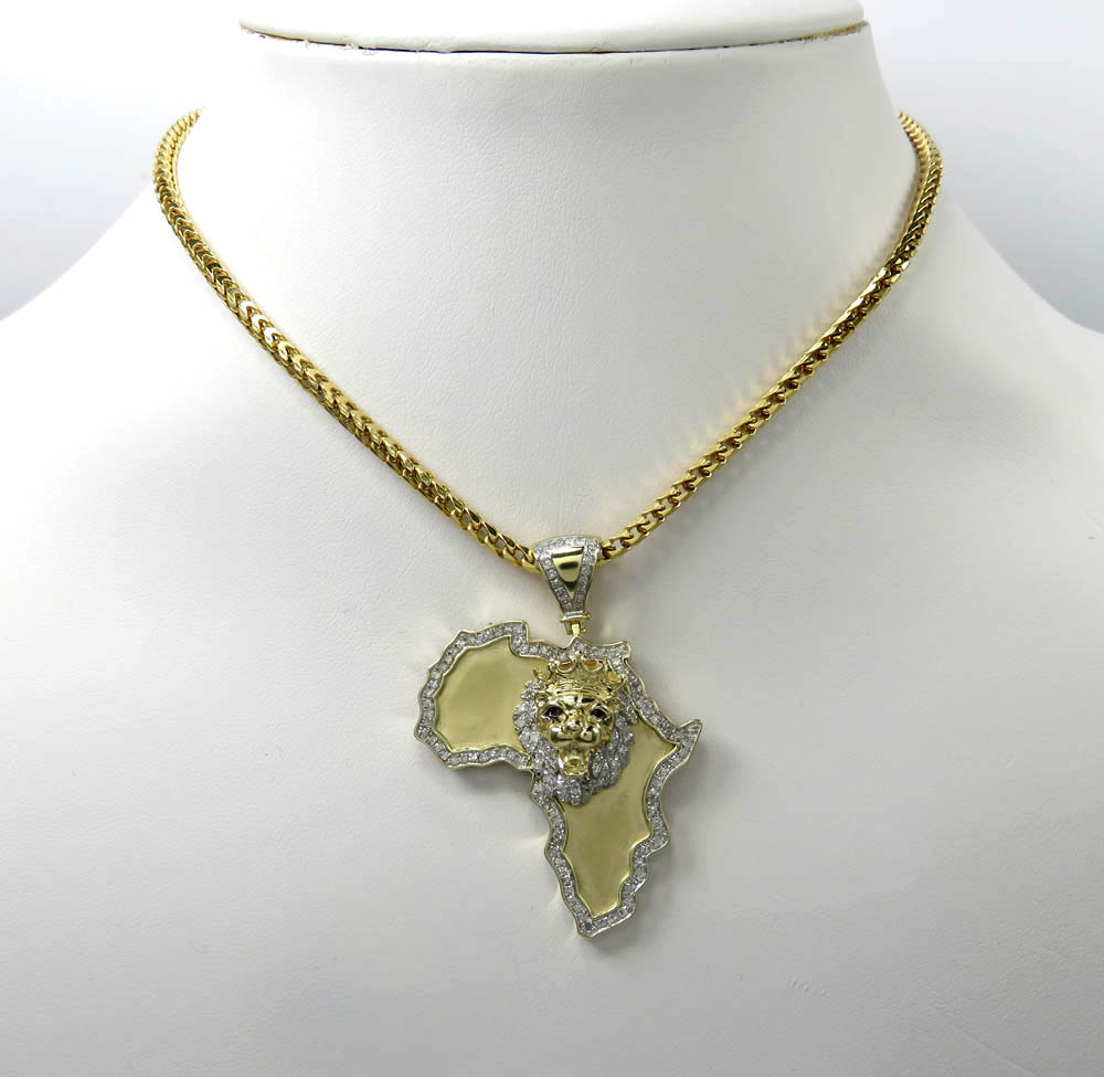 10k yellow gold large diamond africa lion king pendant 0.83ct 