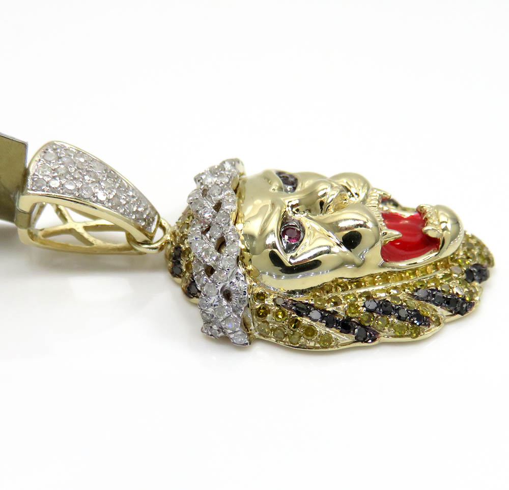 10k yellow gold large diamond lion enamel pendant 1.34ct - Image 3