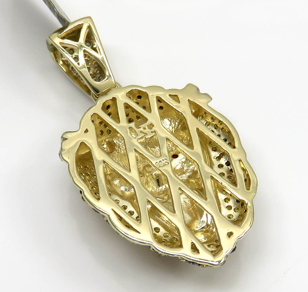 10k yellow gold large diamond lion enamel pendant 1.34ct - Image 4