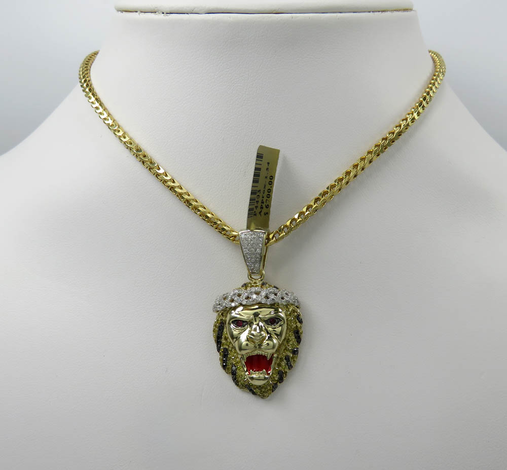 10k yellow gold large diamond lion enamel pendant 1.34ct - Image 6