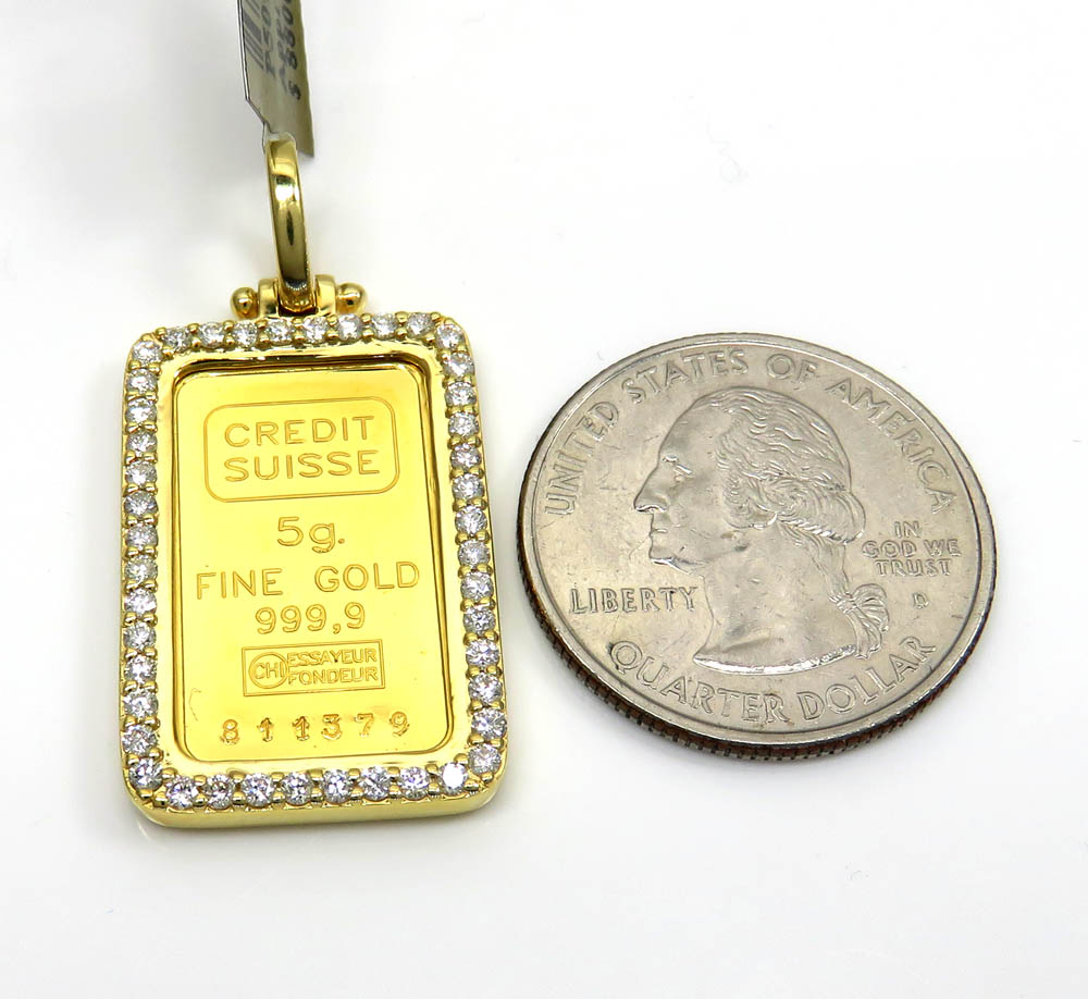 10k yellow gold large diamond credit suisse bar pendant 0.80ct