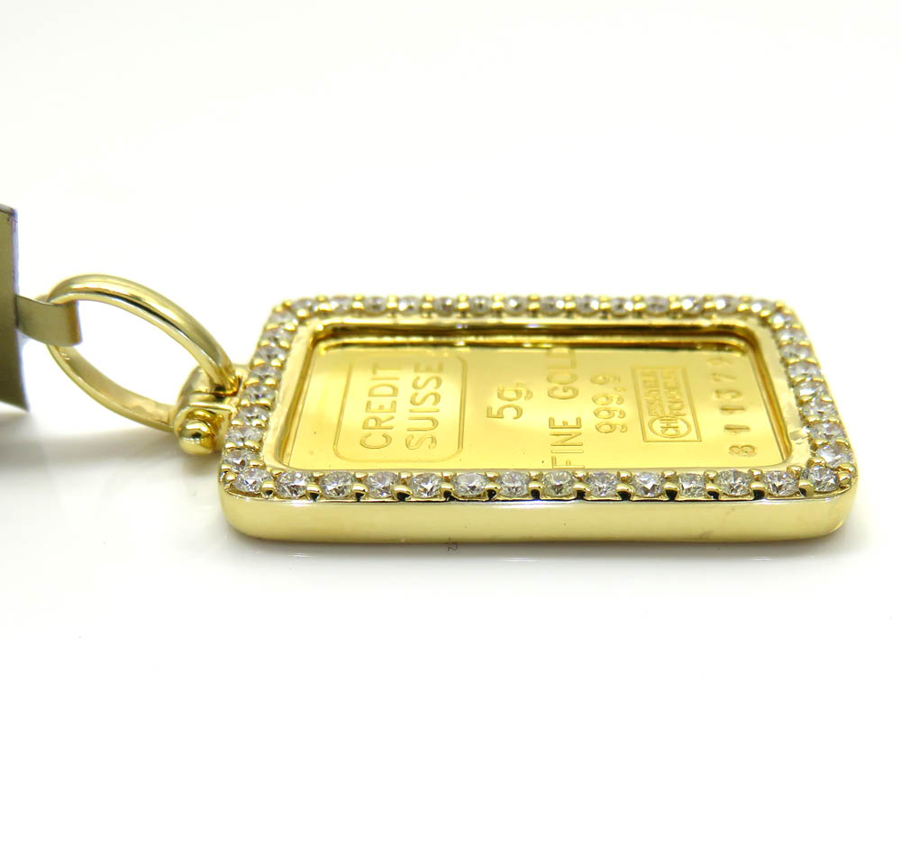10k yellow gold large diamond credit suisse bar pendant 0.80ct