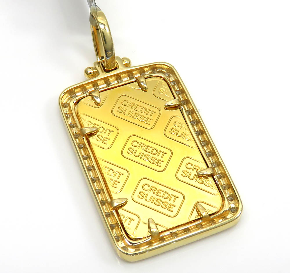 10k yellow gold large diamond credit suisse bar pendant 0.80ct - Image 4
