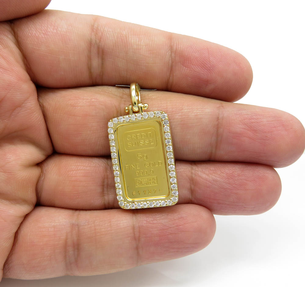 10k yellow gold large diamond credit suisse bar pendant 0.80ct - Image 5