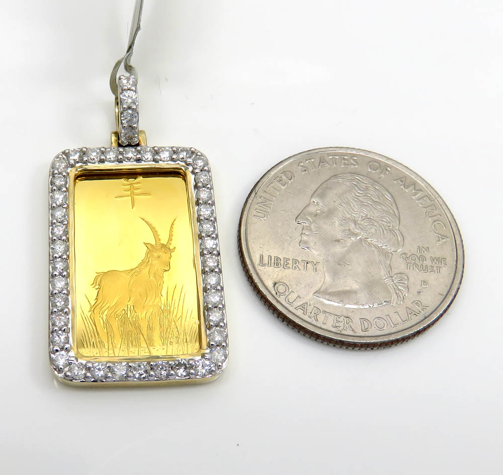 10k yellow gold large diamond goat suisse bar pendant 1.04ct