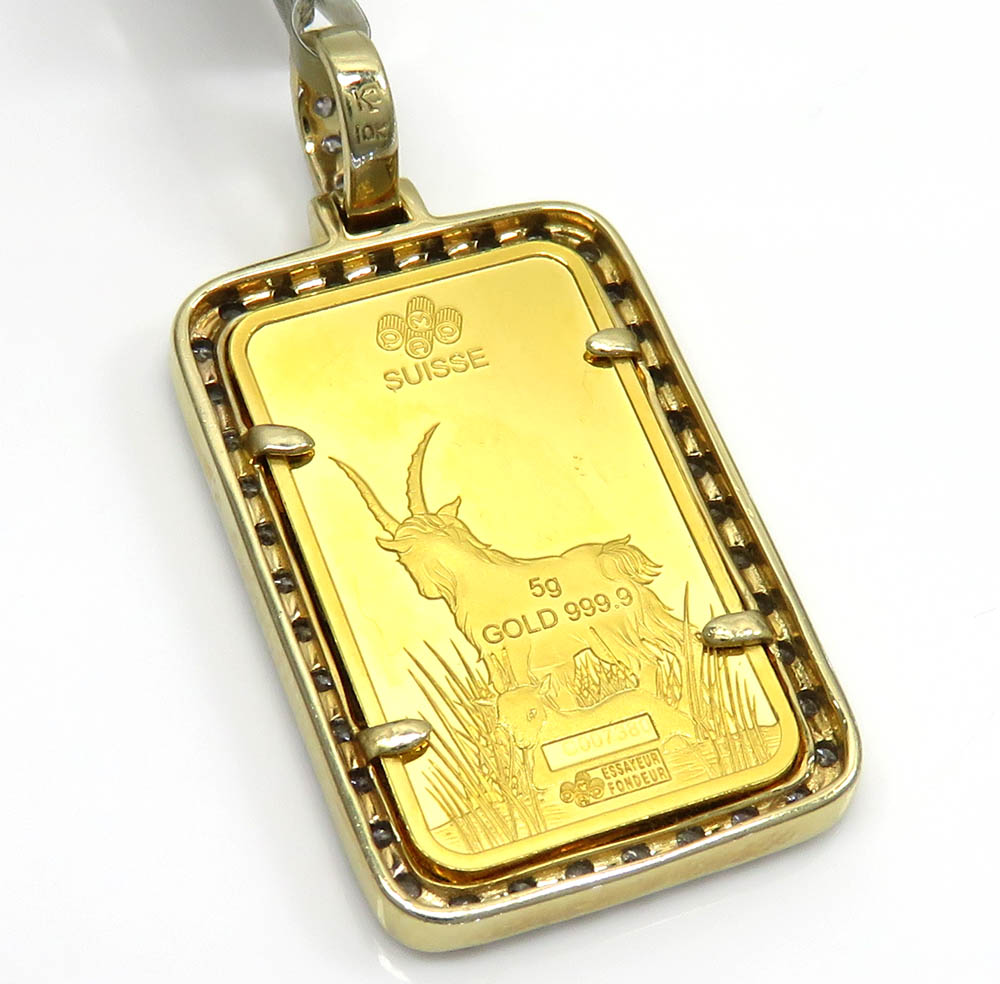 10k yellow gold large diamond goat suisse bar pendant 1.04ct