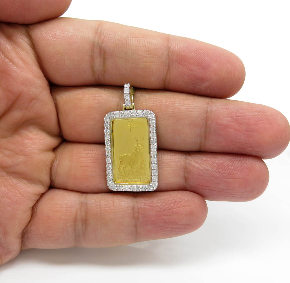 10k yellow gold large diamond goat suisse bar pendant 1.04ct