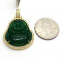 10k yellow gold large green jade fat buddha diamond pendant 0.60ct