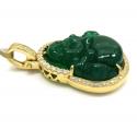 10k yellow gold large green jade fat buddha diamond pendant 0.60ct