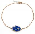 14k rose gold blue enamel diamond hamsa bracelet 7 inches 0.03ct