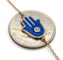 14k rose gold blue enamel diamond hamsa bracelet 7 inches 0.03ct