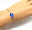 14k rose gold blue enamel diamond hamsa bracelet 7 inches 0.03ct